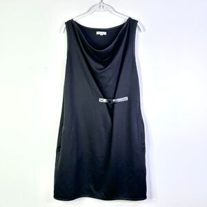 Max Studio Dress Women L Black Midi Cowl Neck Belt Shift Sleeveless Boho Chic